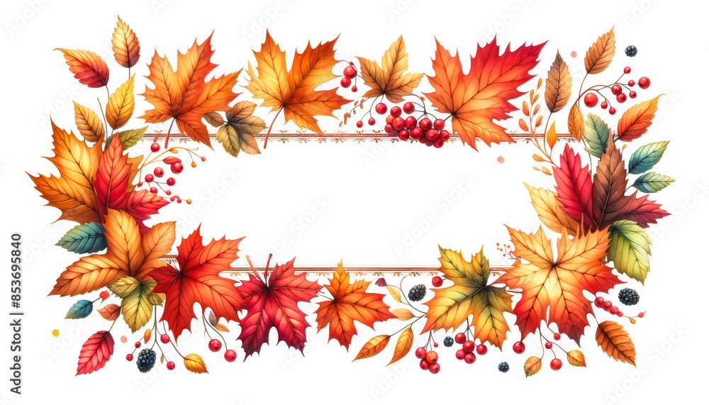 Vibrant autumn leaves frame with berries and branches, ideal for Fall festivals, Thanksgiving, and seasonal invitations Vibrant autumn leaves frame with berries and branches, ideal for Fall festivals, Thanksgiving, and seasonal invitations