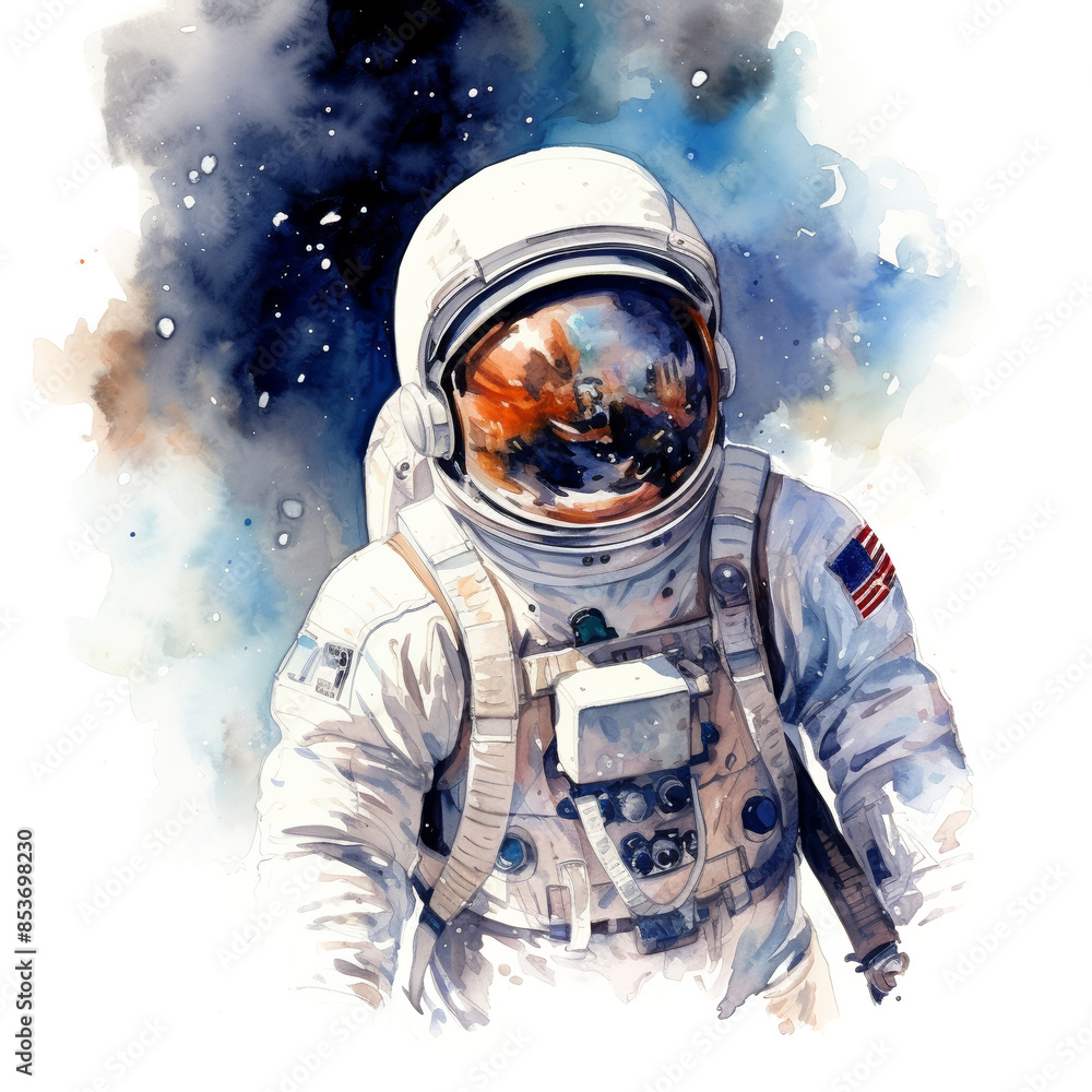 Portrait of an astronaut in outer space in a uniform in a spacesuit in watercolor on a transparent white background PNG. Cosmonautics day galaxy universe Portrait of an astronaut in outer space in a uniform in a spacesuit in watercolor on a transparent white background PNG. Cosmonautics day galaxy universe