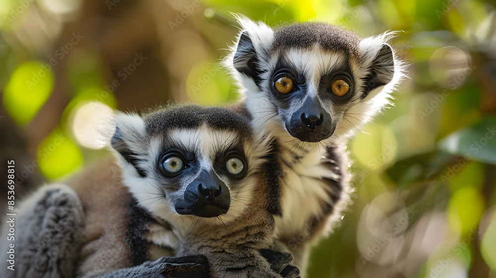 A Madagascar scene with exotic flora and fauna, including lemurs and baobab trees, emphasizing the island's biodiversity. A Madagascar scene with exotic flora and fauna, including lemurs and baobab trees, emphasizing the island's biodiversity.