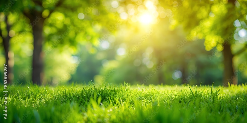 A grassy lawn over blur green tree background A grassy lawn over blur green tree background