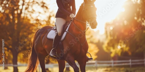 A person is riding a horse photo