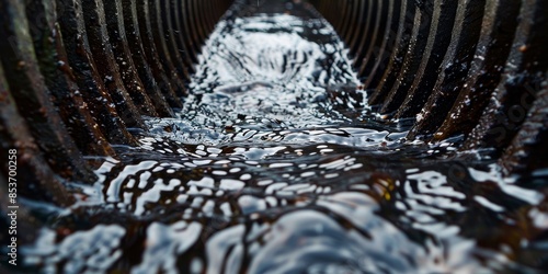 A dirty, rusty grate is covered in water