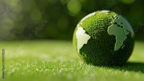 Green Earth Globe On Grass With Blurred Background - Ecology Concept.