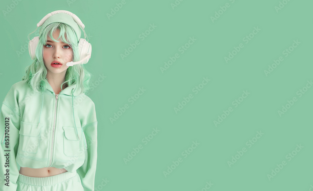 Sensual Dj girl on a mint background. Stylish minimal monochrome design. Sensual Dj girl on a mint background. Stylish minimal monochrome design.