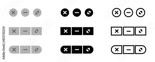 Close, minimize or expand the web window panel, a simple set of black and linear icons to control the web browser window. Maximize button concept illustration in vector flat