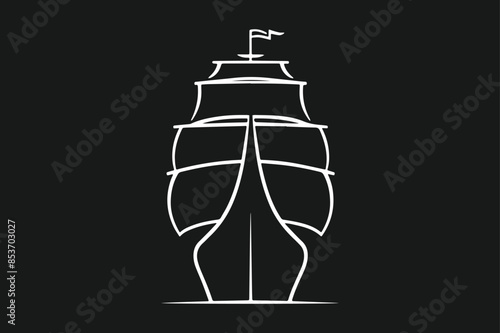 Pirate Ship Silhouette Logo Icon vector line art on black background