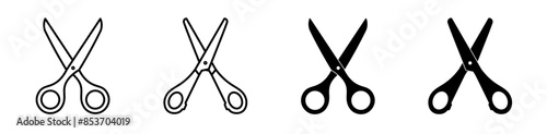 Scissors icon set. Open barber, school, office scissors symbol. Vector illustration. Editable stroke. 