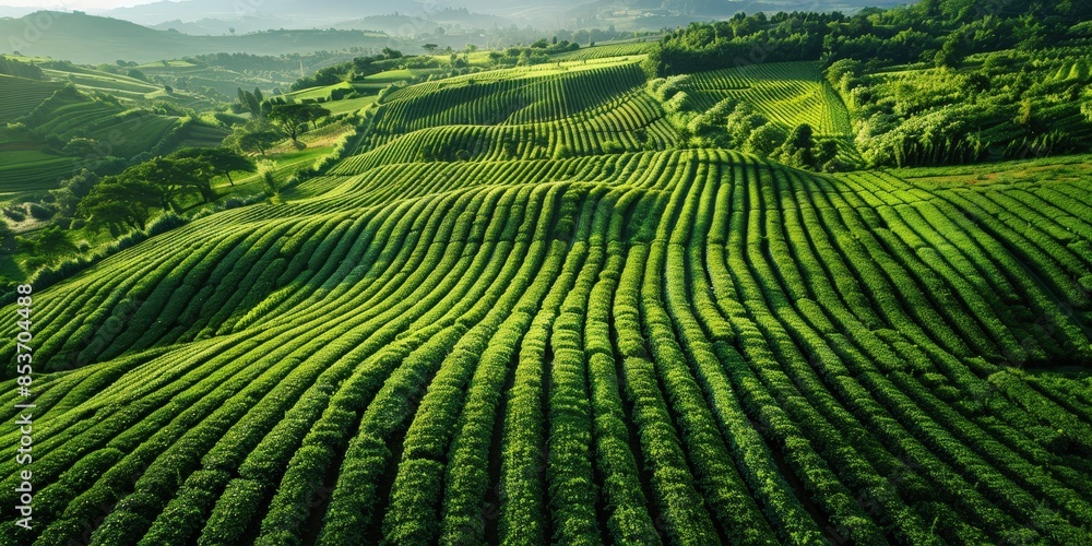 Fototapeta premium Aerial View of Lush Green Tea Plantation