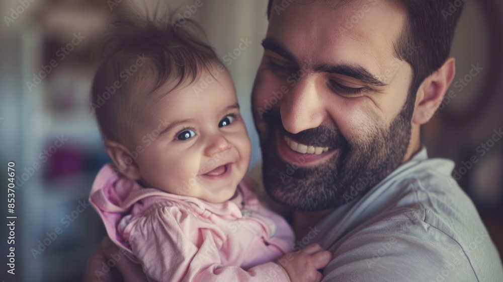 A Father holding little daughter happily at home A Father holding little daughter happily at home