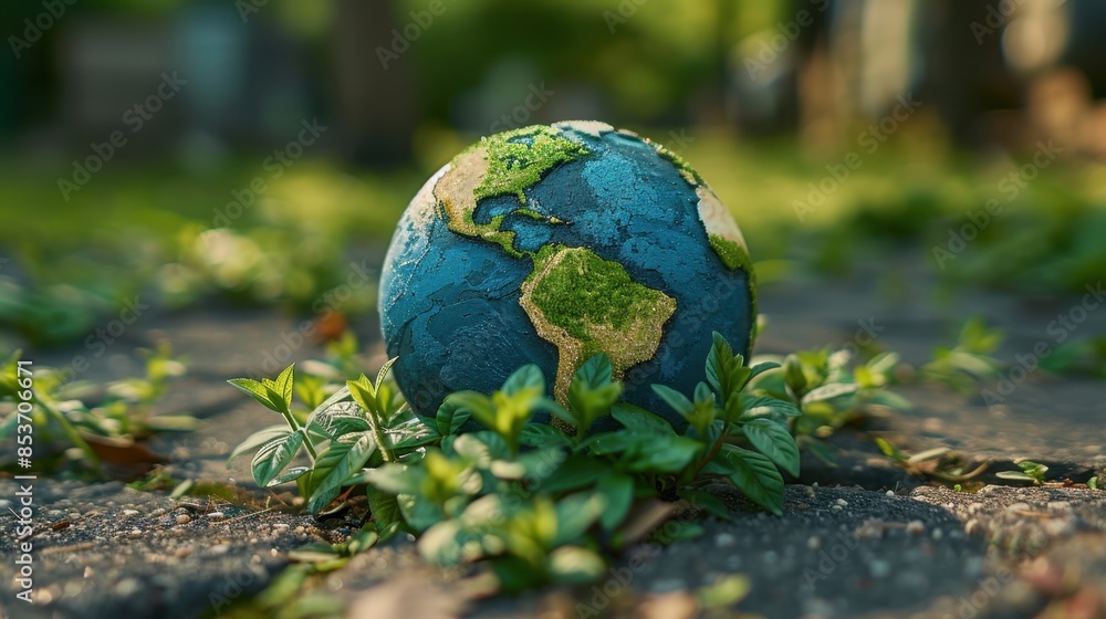 A tiny Earth globe set on a bed of vibrant grass, encircled by thriving foliage, illustrating the essence of environmental conservation and our planet's natural magnificence.
A tiny Earth globe set on a bed of vibrant grass, encircled by thriving foliage, illustrating the essence of environmental conservation and our planet's natural magnificence.
