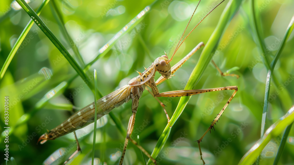 Detailed view of a slender stick insect hidden among green foliage, highlighting its unique adaptation
Detailed view of a slender stick insect hidden among green foliage, highlighting its unique adaptation