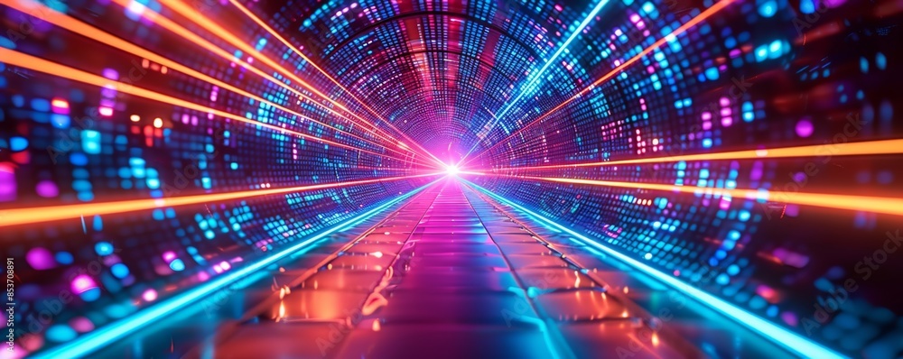 Fototapeta premium 青と紫のネオンライトトンネル背景