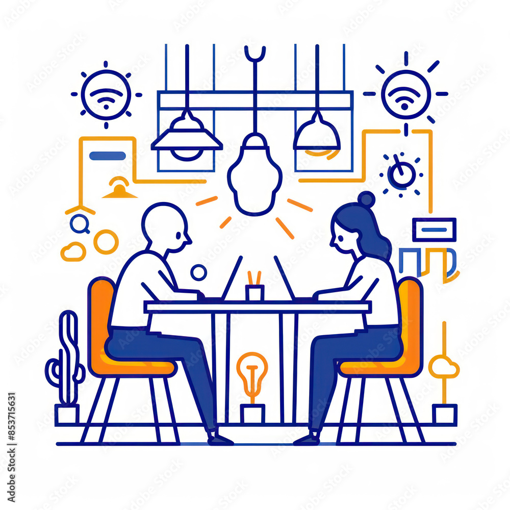 line art vector illustration of two people working on laptops in an office line art vector illustration of two people working on laptops in an office