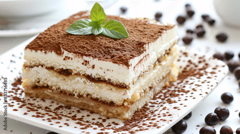 a plate of tiramisu on a table a plate of tiramisu on a table