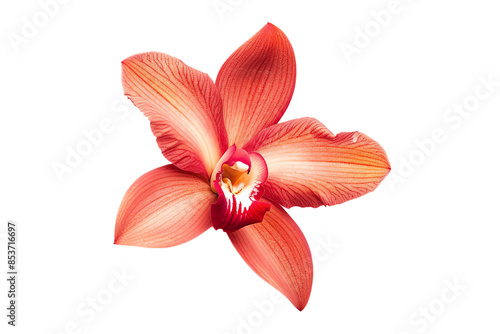 The image is of a beautiful orchid flower with a red petals and yellow center, isolated on transparent background