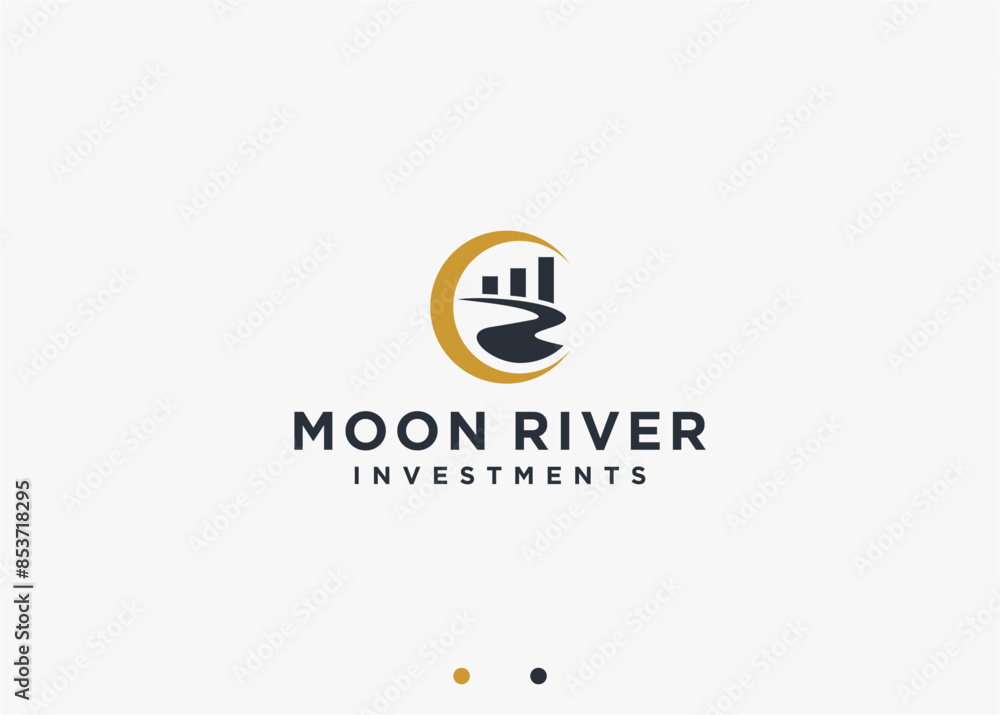 river with chart logo design vector silhouette illustration