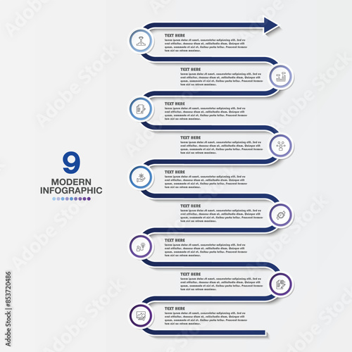 Modern infographic with 9 steps and business icons for presentation.