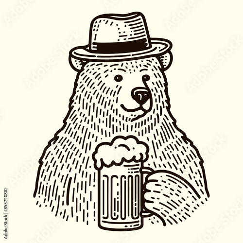 bear with a mug of beer doodle sketch