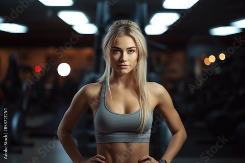 young woman in sportswear against the background of the gym close-up © daniiD