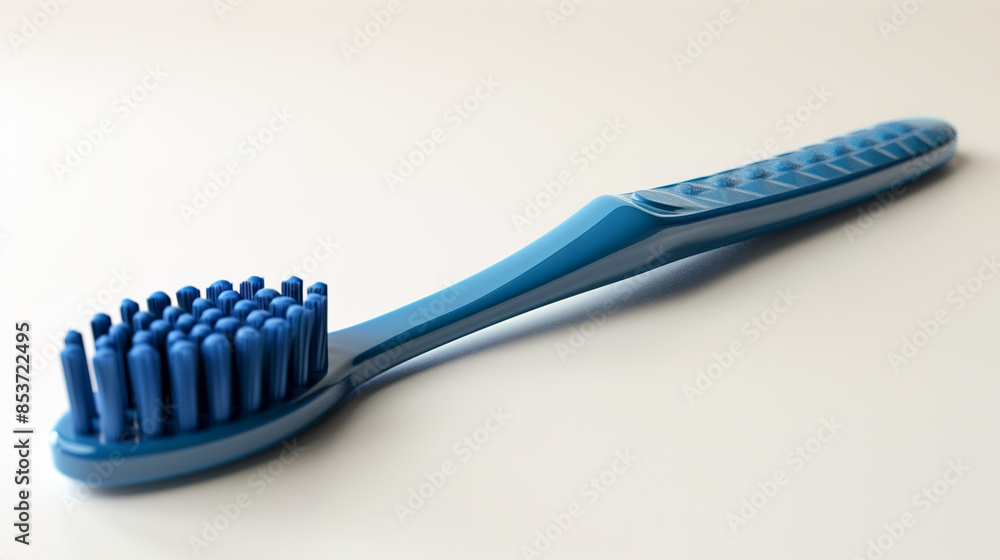 Close-up of a blue toothbrush with soft bristles on a light background, emphasizing dental hygiene and oral care. Close-up of a blue toothbrush with soft bristles on a light background, emphasizing dental hygiene and oral care.