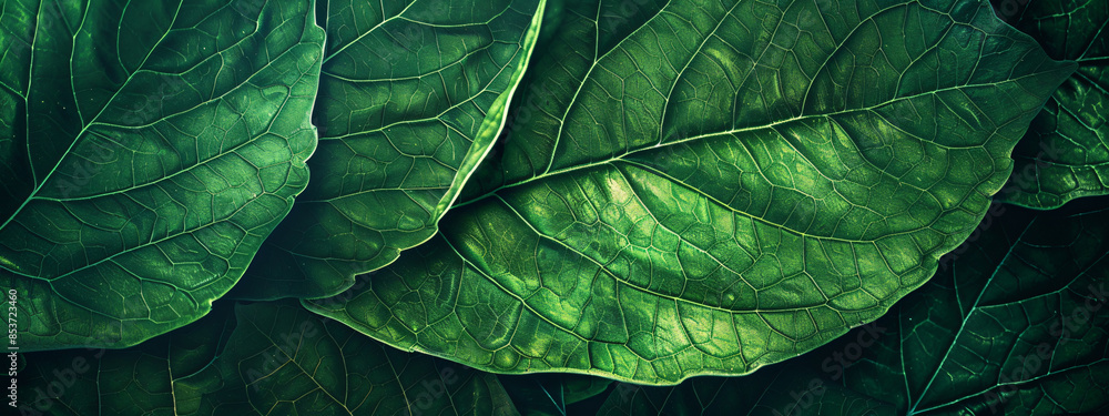 Closeup of a vibrant green leaf texture, macro photography showing detailed veins and patterns Closeup of a vibrant green leaf texture, macro photography showing detailed veins and patterns