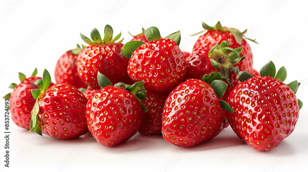 Fresh, ripe strawberries cluster on a white background, showcasing their vibrant red color and juicy texture. Fresh, ripe strawberries cluster on a white background, showcasing their vibrant red color and juicy texture.