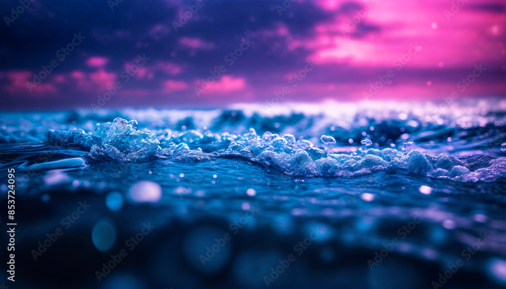Neon waves. Neon glow of the ocean. Coastal waves at night Neon waves. Neon glow of the ocean. Coastal waves at night