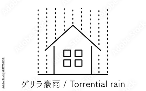 Simple line drawing icon of natural disasters, Torrential rain