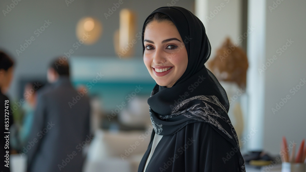 Happy Arab Business Woman Portrait in Modern Office Setting Happy Arab Business Woman Portrait in Modern Office Setting
