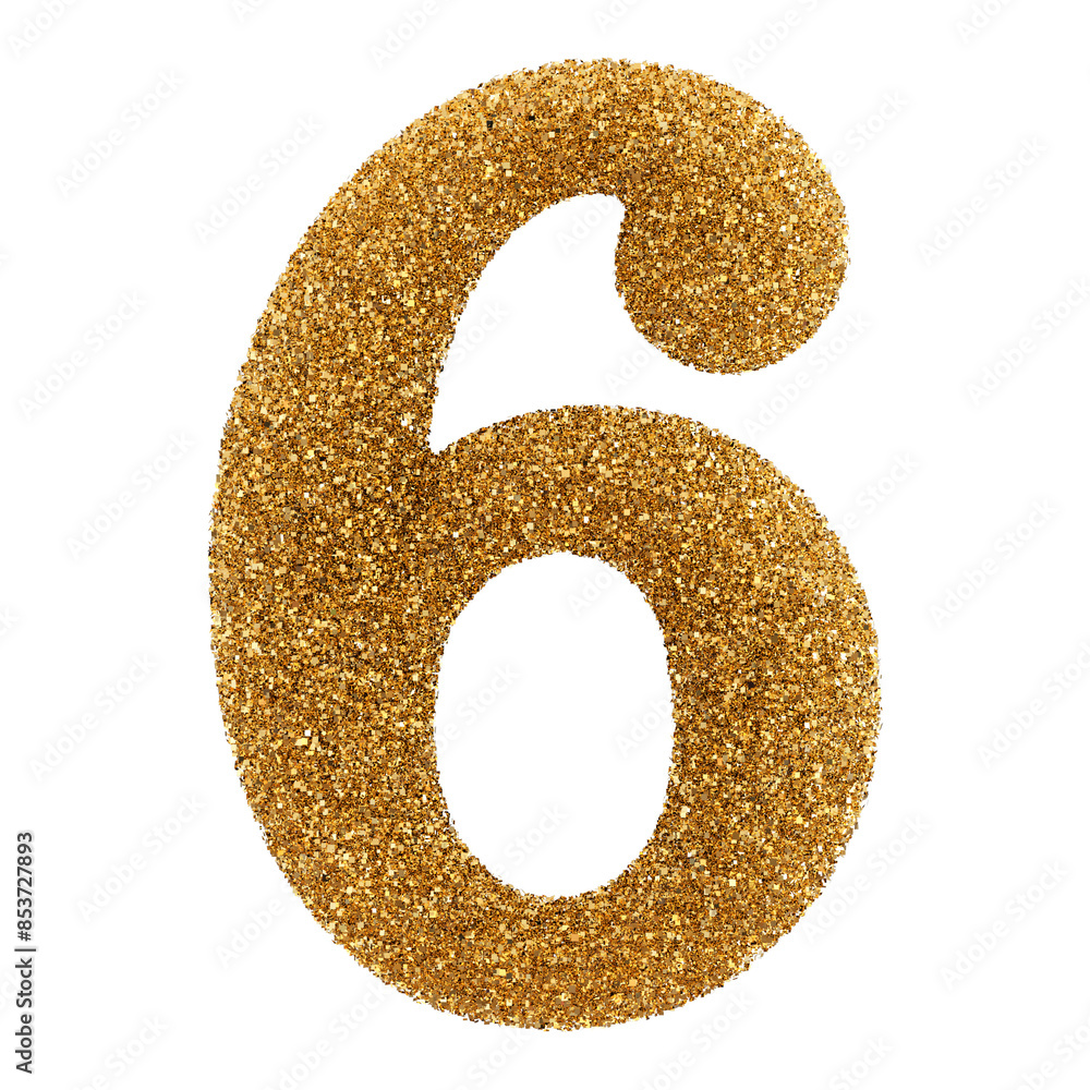 Gold Glitter 3D Number 6