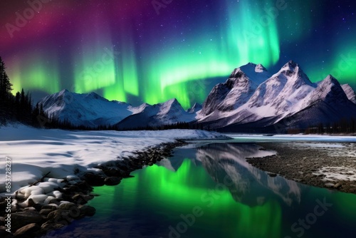 background wallpaper of northern lights beautiful background winter © daniiD