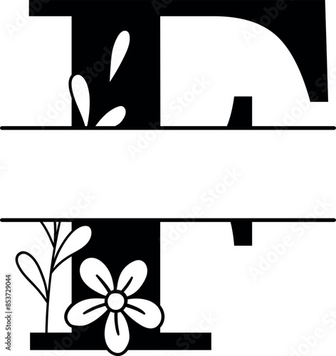 Split monogram letter F vector. Alphabet floral initial logo F
