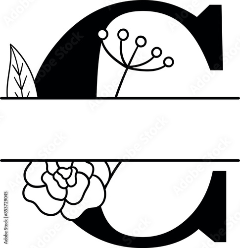 Split monogram letter C vector. Alphabet floral initial logo C
