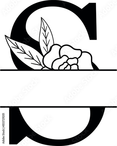 Split monogram letter S vector. Alphabet floral initial logo S
