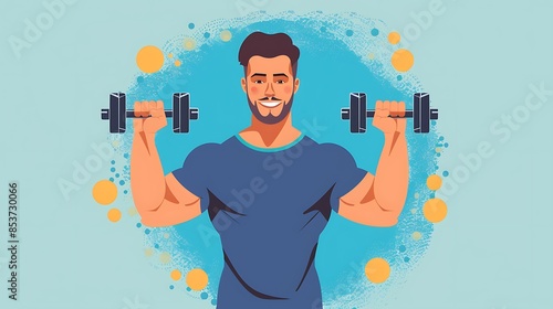 Fitness Enthusiast Lifting Weights Against Artistic Background photo