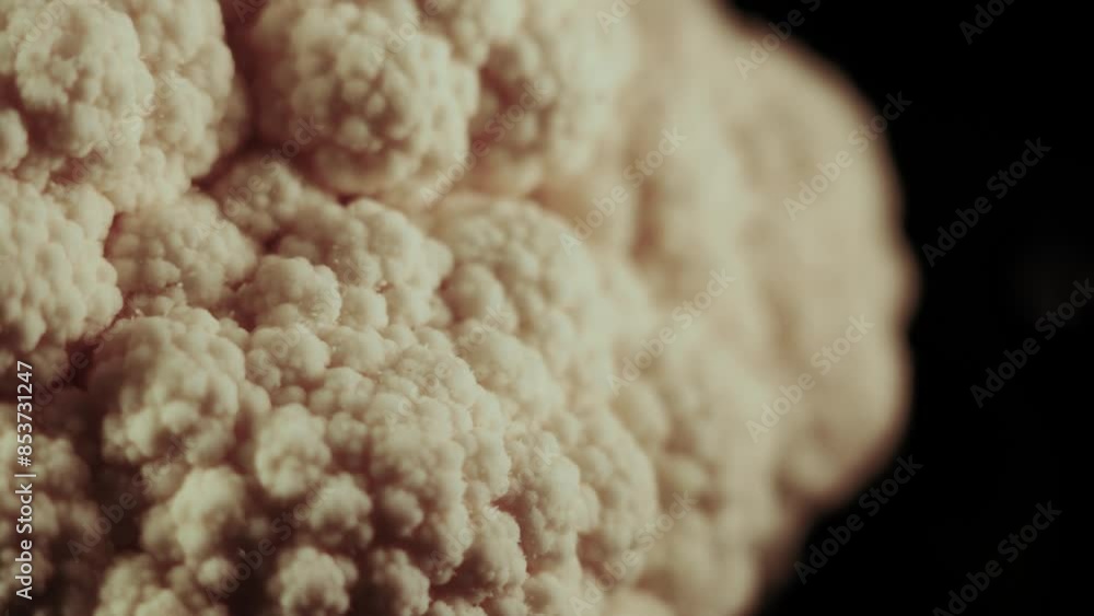 Raw cauliflower rotating on a plate on a black background. Vegetables concept 4k Raw cauliflower rotating on a plate on a black background. Vegetables concept 4k