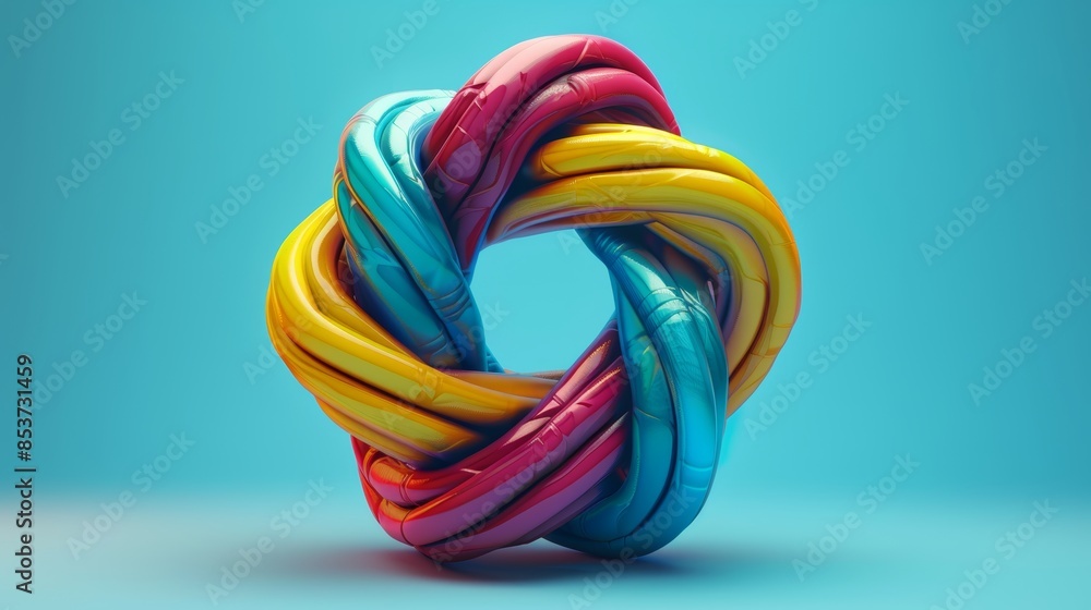 A colorful, twisted wire sculpture in the shape of a circle
