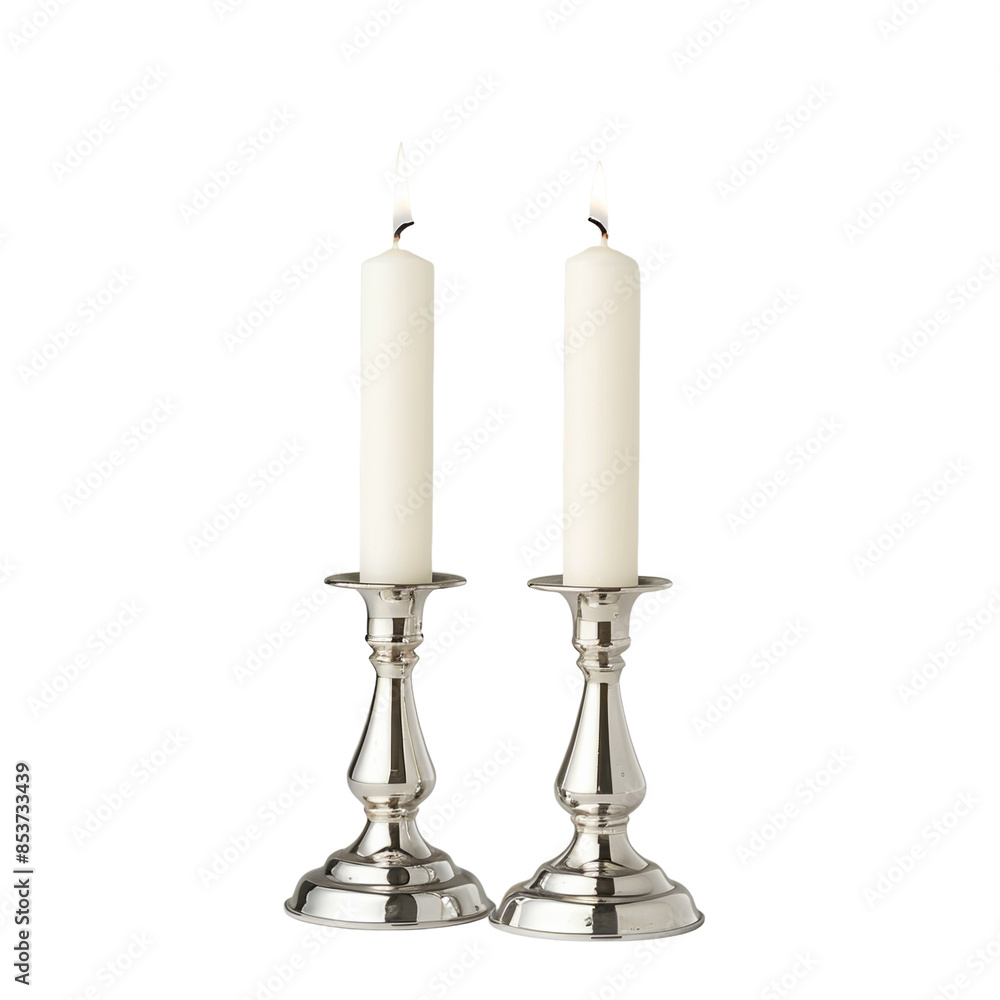 Pair of Shabbat candles in elegant candlesticks. Pair of Shabbat candles in elegant candlesticks.
