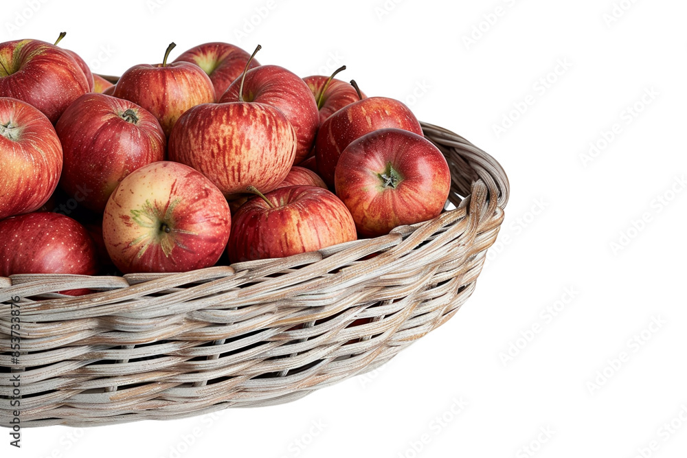 Wicker basket filled with fresh red apples, perfect for autumn. Wicker basket filled with fresh red apples, perfect for autumn.