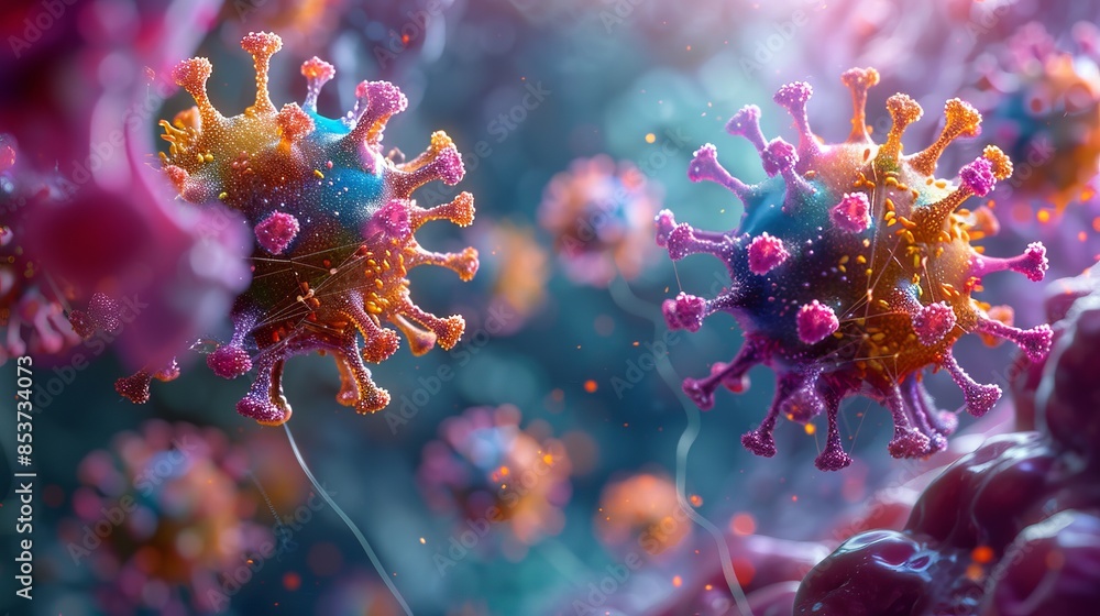 Colorful Virus Cells Under Microscope Colorful Virus Cells Under Microscope