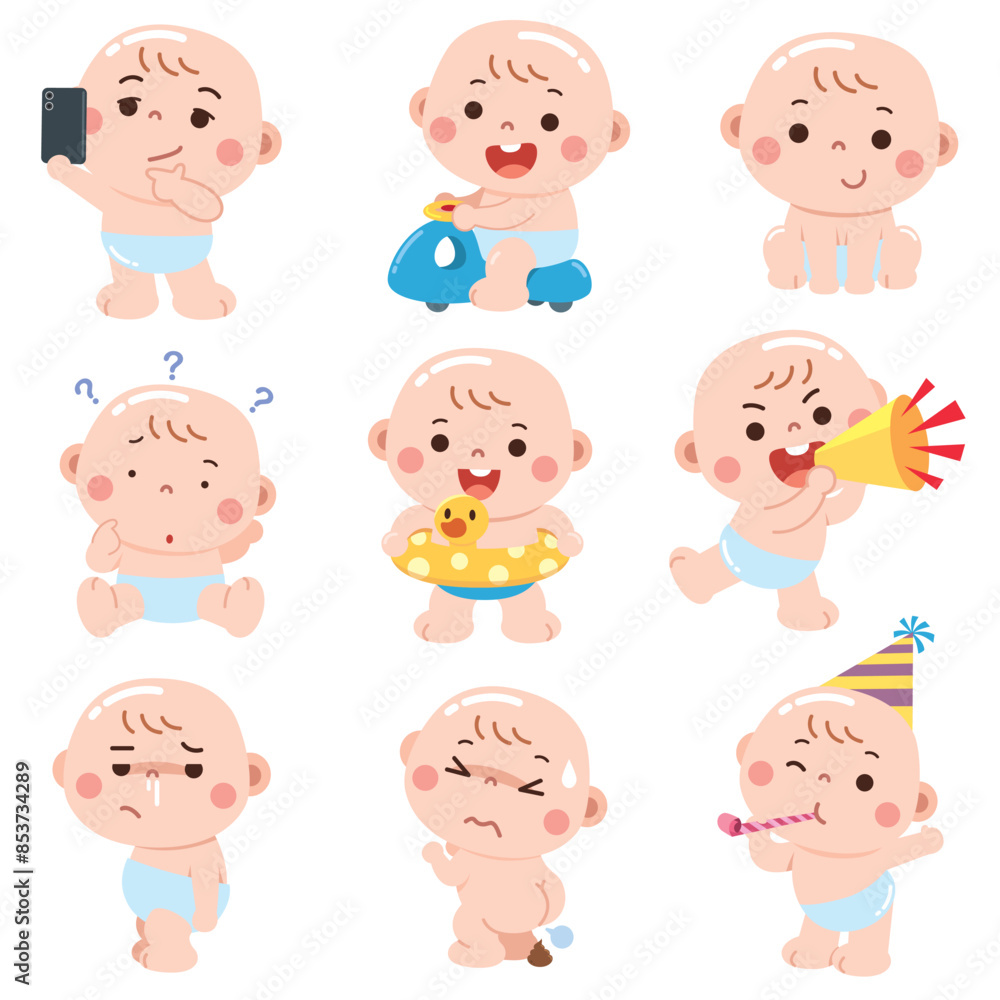 Cute Cartoon Baby in Various Funny and Expressive Poses Cute Cartoon Baby in Various Funny and Expressive Poses