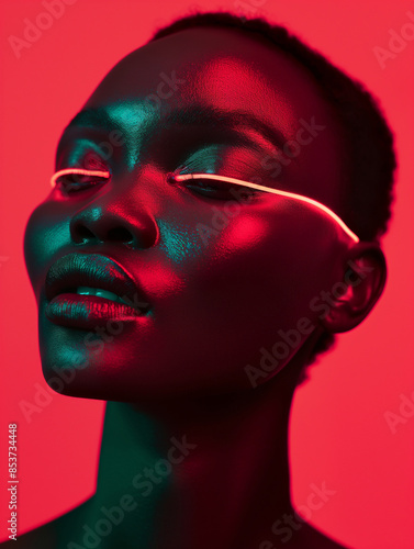 Beautiful black woman with neon lights