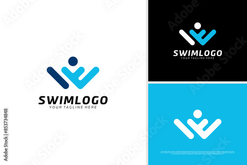 Vector letter w swimming sport logo design template