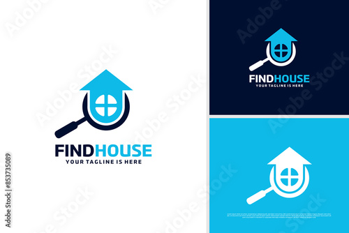 Vector search house logo design template