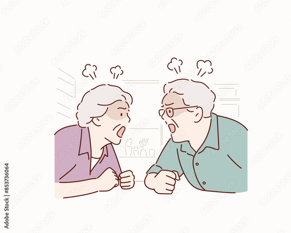 Old couples fight each other. Hand drawn style vector design illustrations. Old couples fight each other. Hand drawn style vector design illustrations.