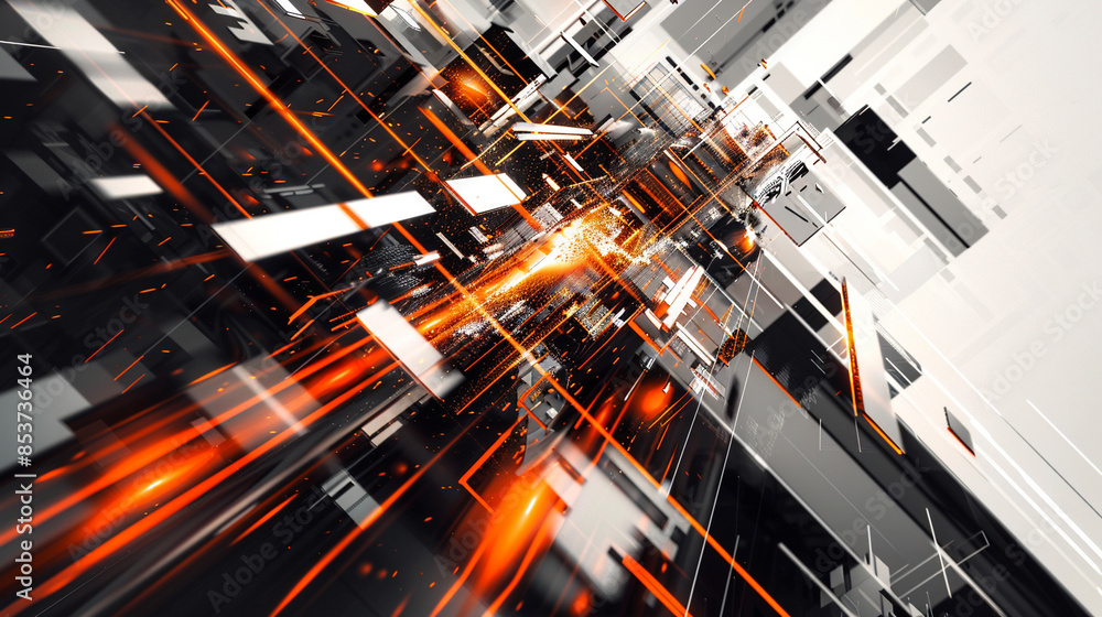 Orange, Black and White glowing abstract geometric lines. PowerPoint and Business background. Orange, Black and White glowing abstract geometric lines. PowerPoint and Business background.