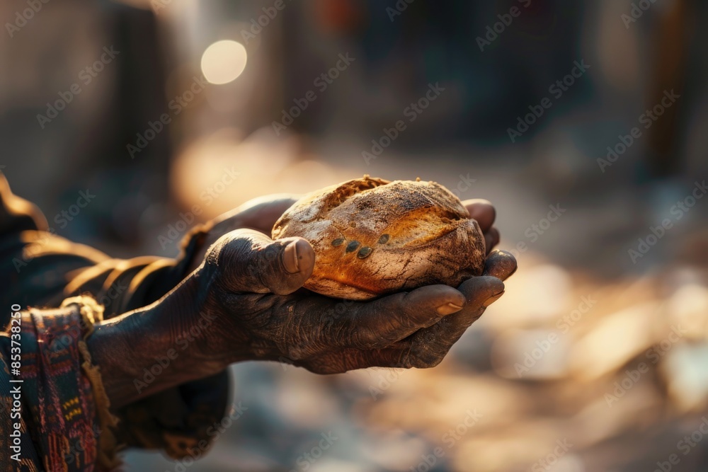Hands of a poor black man receiving bread. Hands of a poor black man receiving bread.