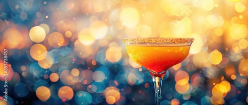 Vibrant cocktail in a martini glass with orange and red liquid.