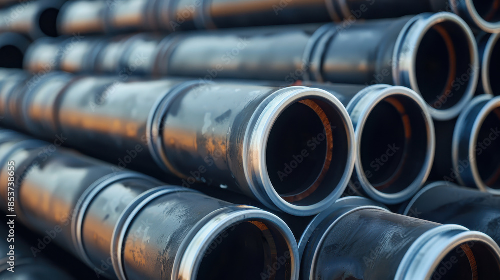 Close-up of stacked metal pipes with a focus on their round openings and industrial texture. Suitable for engineering, manufacturing, or construction-related content. Close-up of stacked metal pipes with a focus on their round openings and industrial texture. Suitable for engineering, manufacturing, or construction-related content.