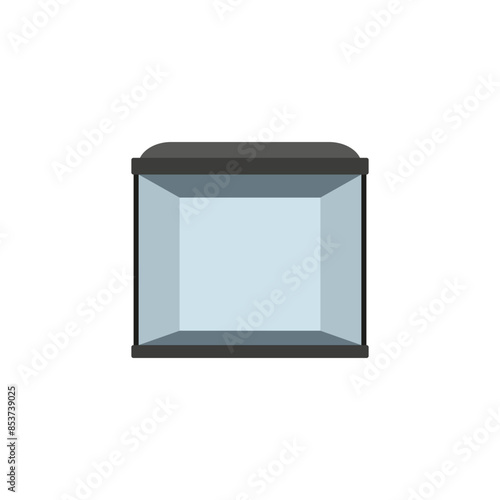 Empty glass aquarium of a square shape. Vector illustration on blank white background.